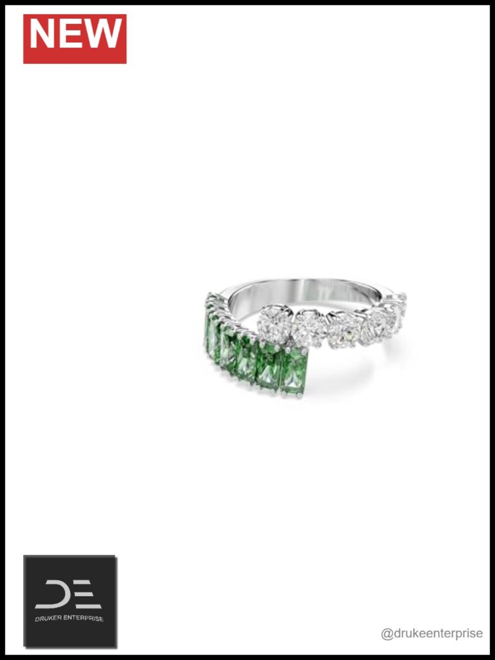 Swarovski Crystals Ring Rhodium Finish Sz 8.5 Eternity Art Deco